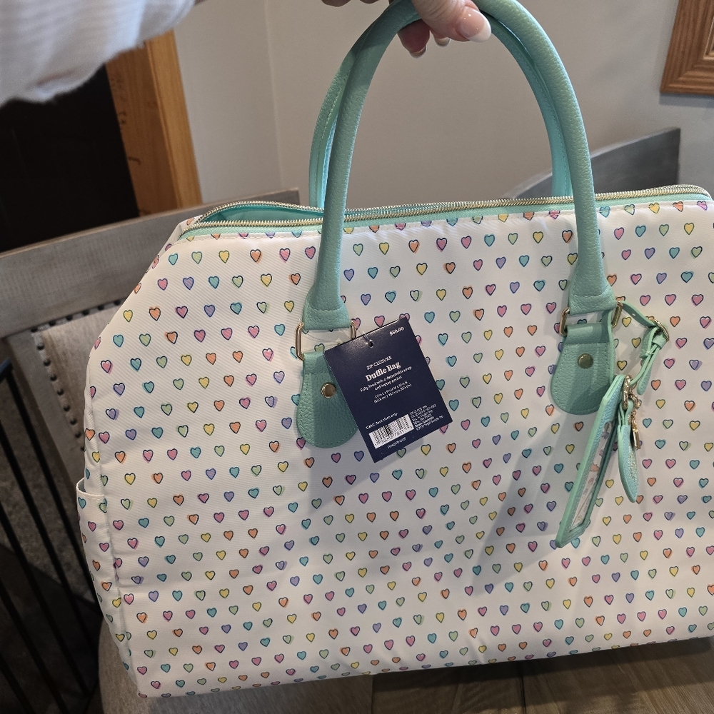 Roller Rabbit Cream Tote with Colorful Heart Pattern